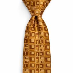 Vintage 90s Hugo Boss Silk Geometric Mens Neck Tie Gold Retro Designer *READ*
